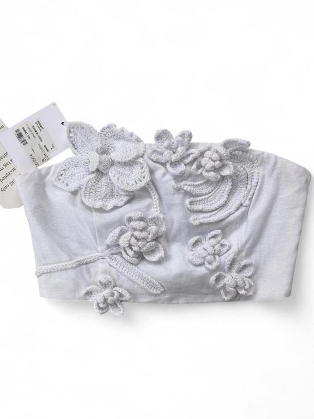 NWT Endless Rose White Crochet Floral Appliqué Strapless Crop Top Size Small - Picture 3 of 9